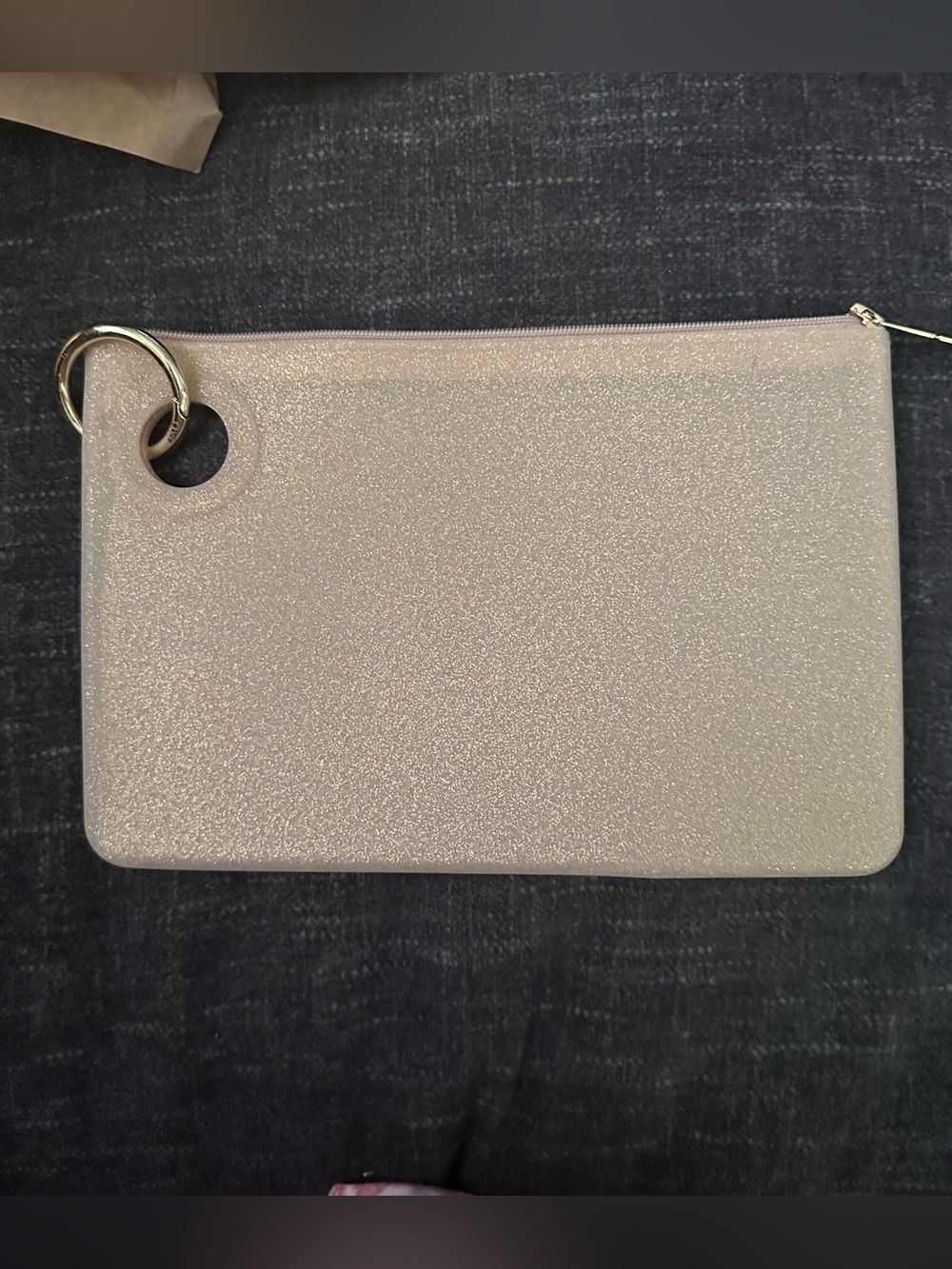 Glitter Wristlet Clutch in Light Gold